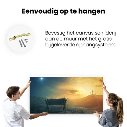Canvas schilderij ophangen Kribbe en Drie Kruisen 