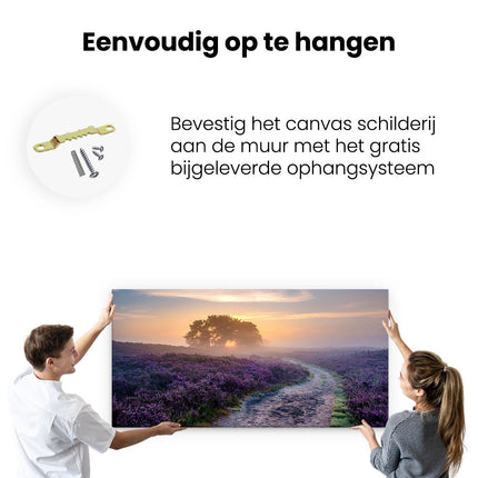 Canvas schilderij ophangen Pad in de Weide van de Veluwe