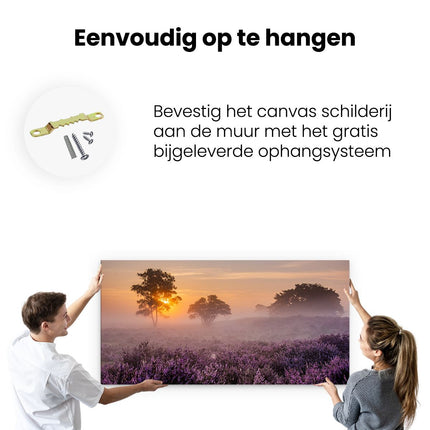 Canvas schilderij ophangen Weide in de Veluwe bij Zonsondergang