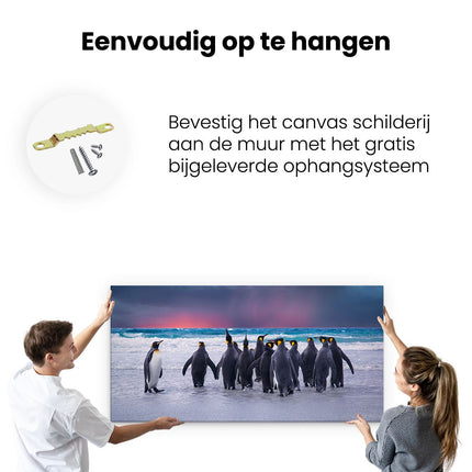Canvas schilderij ophangen Groep Pinguïns bij het Water - Kudde