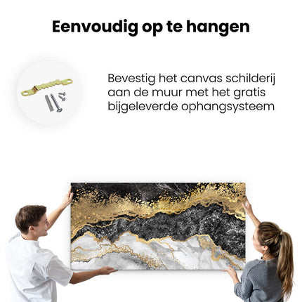 Canvas schilderij ophangen Abstracte Kunst - Zwart met Witte Marmer