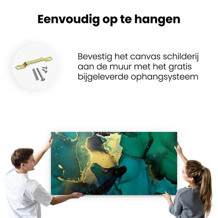 Canvas schilderij ophangen Abstracte Kunst - Groen met Goud
