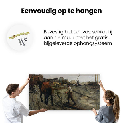 Canvas schilderij ophangen Bouwterrein - George Hendrik Breitner
