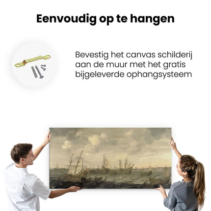 Canvas schilderij ophangen De Hollandse Haringvloot onder Zeil - Cornelis Beelt