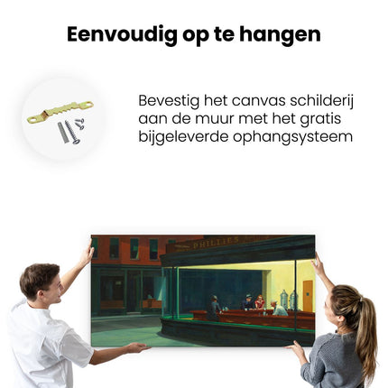 Canvas schilderij ophangen Nachtbrakers - Nachtraven - Edward Hopper
