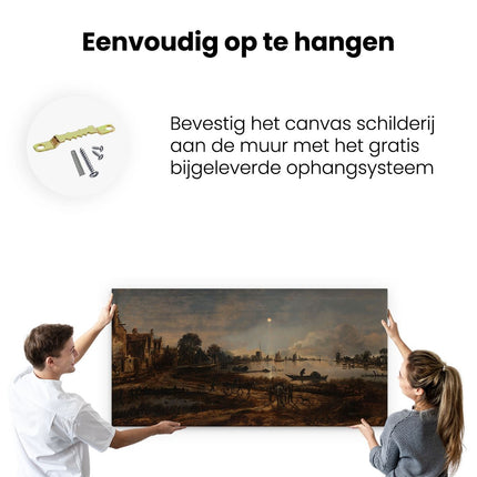 Canvas schilderij ophangen Riviergezicht bij Maanlicht - Aert van der Neer