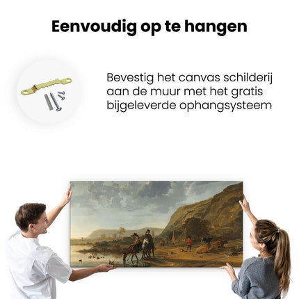 Canvas schilderij ophangen Rivierlandschap met Ruiters - Aelbert Cuyp