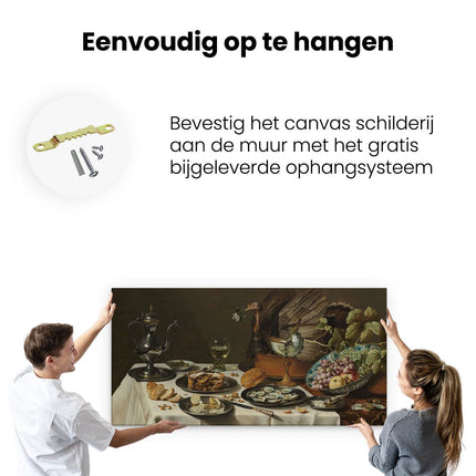 Canvas schilderij ophangen Stilleven met Kalkoenpastei - Pieter Cleasz