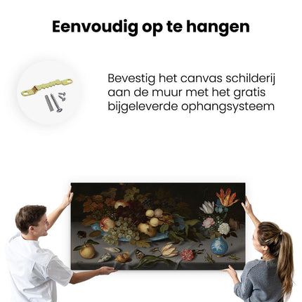 Canvas schilderij ophangen Stilleven met Vruchten en Bloemen - Balthasar van der Ast