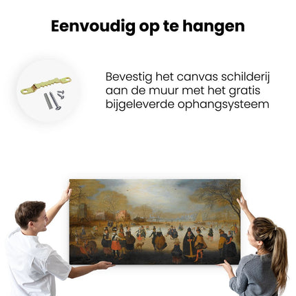 Canvas schilderij ophangen Winterlandschap met Schaatsers - Adam van Breen