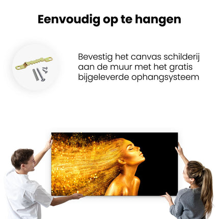 Canvas schilderij ophangen Gouden Vrouw met Lange Haren