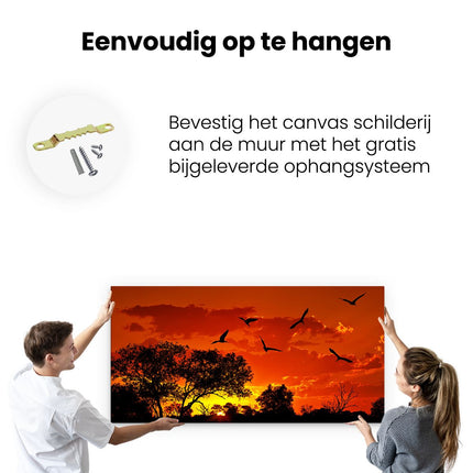 Canvas schilderij ophangen Afrikaans Landschap bij Zonsondergang