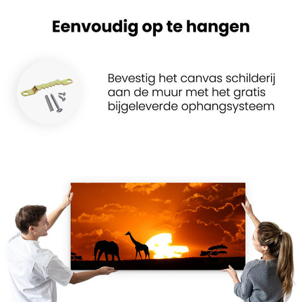 Canvas schilderij ophangen Afrikaaanse Dieren bij Zonsondergang
