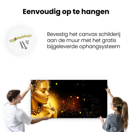 Canvas schilderij ophangen Gouden Meisje met Juwelen