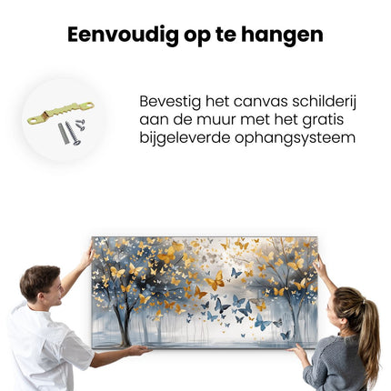 Canvas schilderij ophangen Kunstwerk van Vlinders die over Bomen Vliegen