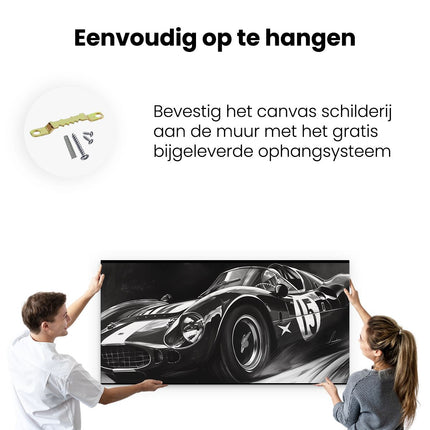 Canvas schilderij ophangen Zwart Wit Tekening van een Raceauto