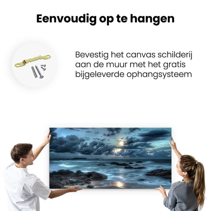 Canvas schilderij ophangen Stormachtige Lucht boven een Rotsachtig Strand