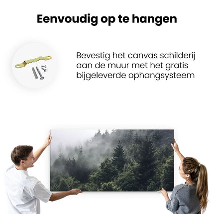 Canvas schilderij ophangen Bos Bedekt met Mist