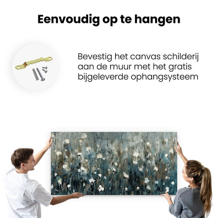 Canvas schilderij ophangen Abstract Kunstwerk van Blauwe en Witte Bloemen