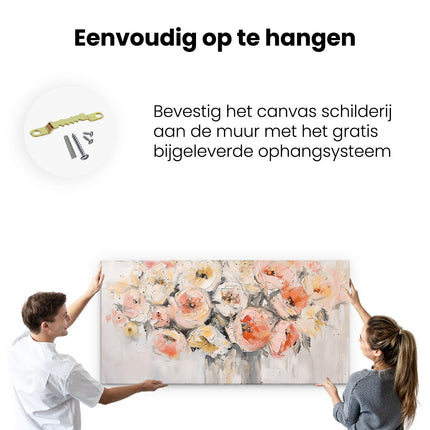 Canvas schilderij ophangen Kunstwerk van Bloemen in een Vaas