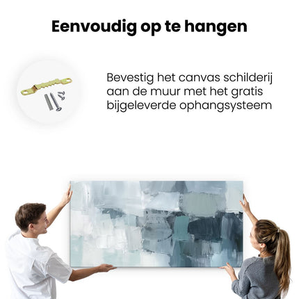 Canvas schilderij ophangen Abstract Kunstwerk van Blauwe en Witte Vierkanten
