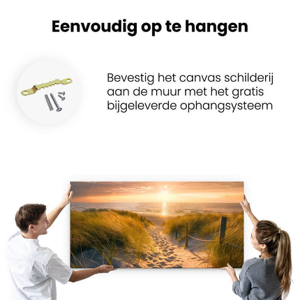 Canvas schilderij ophangen Pad dat Leidt naar het Strand bij Zonsondergang