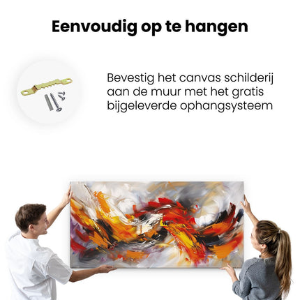 Canvas schilderij ophangen Abstract Kunstwerk met Oranje, Gele en Zwarte Kleuren