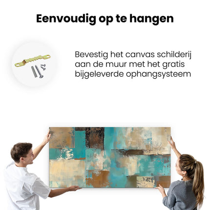 Canvas schilderij ophangen Abstract Kunstwerk met Blauwe, Bruine en Bruine Kleuren