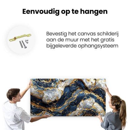 Canvas schilderij ophangen Blauw en Goud Marmeren Behang