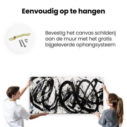 Canvas schilderij ophangen Zwart Wit Kunstwerk met Veel Wervelingen