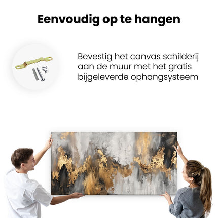 Canvas schilderij ophangen Abstract Kunstwerk met Goud en Zwarte Verf