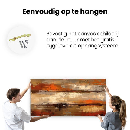 Canvas schilderij ophangen Abstract Kunstwerk in Oranje, Bruin en Beige