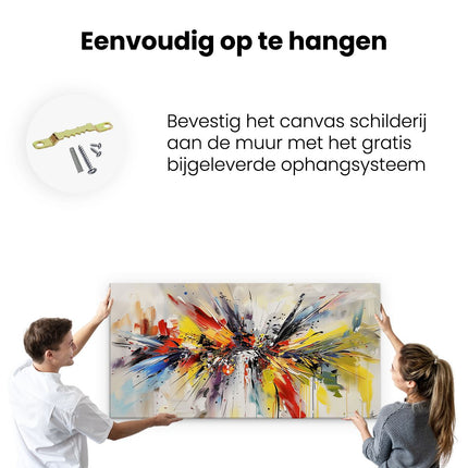 Canvas schilderij ophangen Abstract Kunstwerk met Kleurrijke Verfspatten