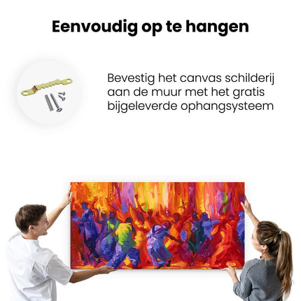 Canvas schilderij ophangen Kleurrijk Kunstwerk van Dansende Mensen