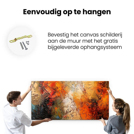 Canvas schilderij ophangen Abstract Kunstwerk met Oranje, Zwarte en Witte Kleuren