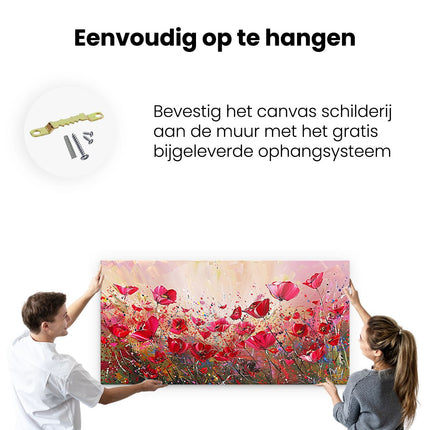 Canvas schilderij ophangen Kunstwerk van Rode Klaprozen in een Veld