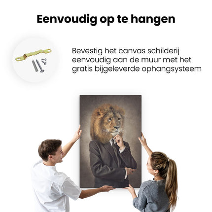 Canvas schilderij ophangen Leeuw In Pak - Leeuwenkop