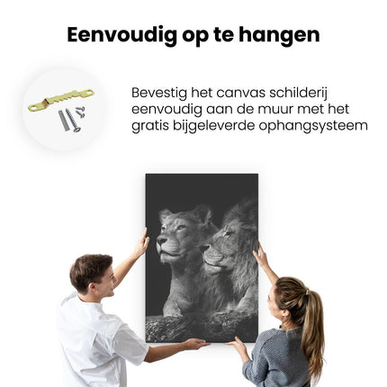 Canvas schilderij ophangen Leeuw En Leeuwin - Zwart Wit