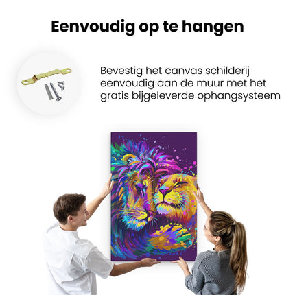 Canvas schilderij ophangen Gekleurde Leeuw En Leeuwin - Abstract