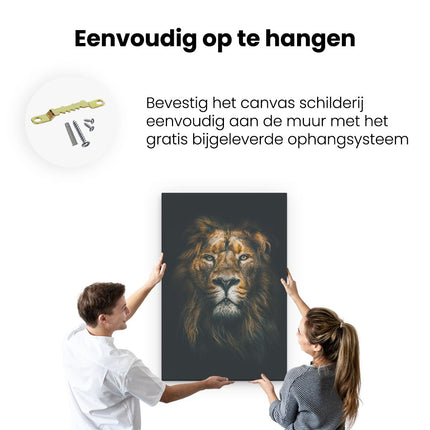 Canvas schilderij ophangen Leeuw - Leeuwenkop - Kleur