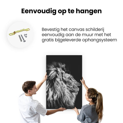 Canvas schilderij ophangen Leeuw - Leeuwenkop - Zwart Wit