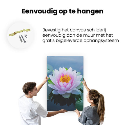 Canvas schilderij ophangen Roze Lotusbloem Met Waterlelies 