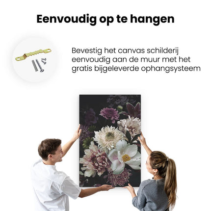 Canvas schilderij ophangen Diverse Bloemen Op Zwart Achtergrond