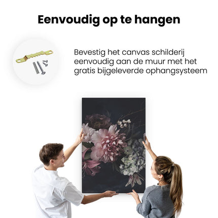 Canvas schilderij ophangen Diverse Bloemen Op Zwart Achtergrond