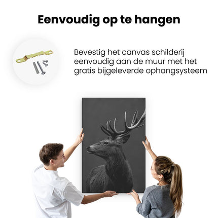 Canvas schilderij ophangen Hertenkop - Hert - Zwart Wit