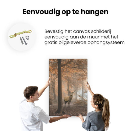 Canvas schilderij ophangen Hert In Het Bos - Herfst