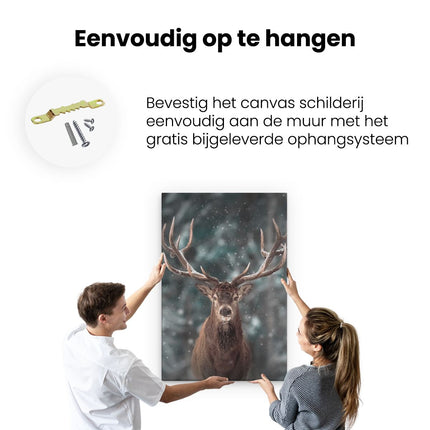 Canvas schilderij ophangen Hertenkop - Hert In De Sneeuw 