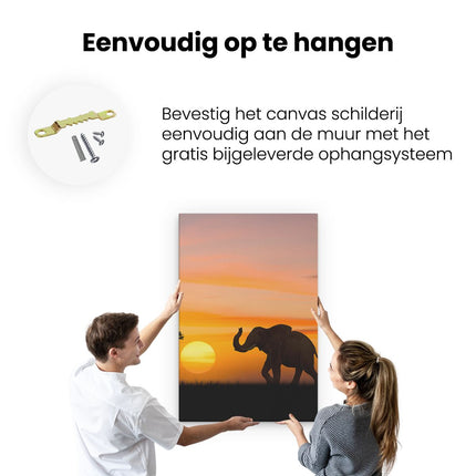 Canvas schilderij ophangen Olifant Silhouet Tijdens Zonsondergang 