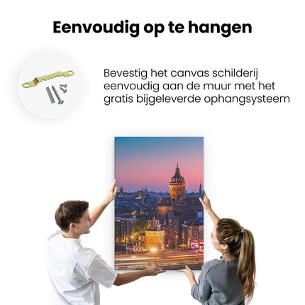 Canvas schilderij ophangen Amsterdam Skyline Bij Zonsondergang 