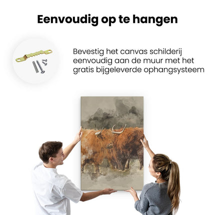 Canvas schilderij ophangen Twee Schotse Hooglander Koeien - Abstract